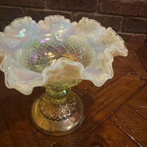 Fenton Iridescent Glass Pedestal Bowl